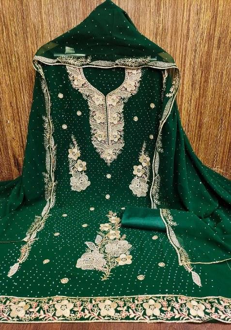 Green Embroidered Georgette Punjabi Suit