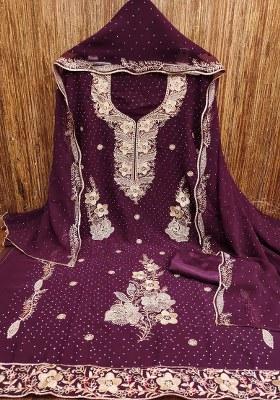 Voilet Embroidered Georgette Dress Material