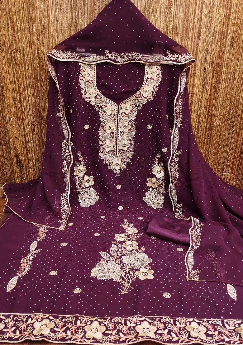 Voilet Embroidered Georgette Pakistani Suit Set - Indya