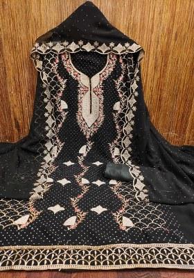 Black Embroidered Georgette Dress Material