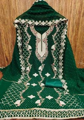 Green Embroidered Georgette Dress Material