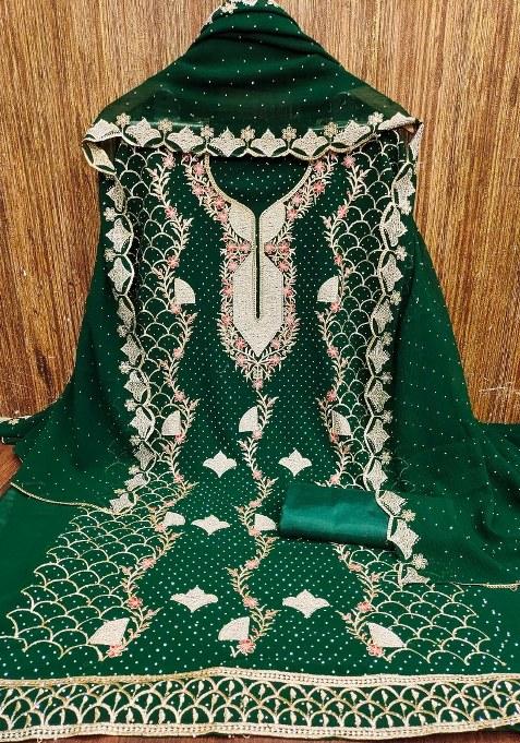 Green Embroidered Georgette Pakistani Suit Set