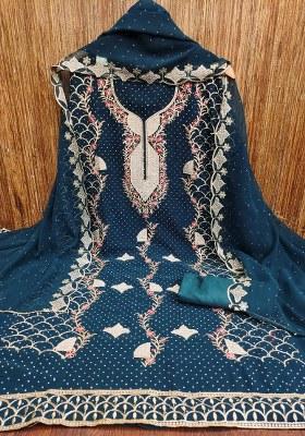 Teal Blue Embroidered Georgette Dress Material