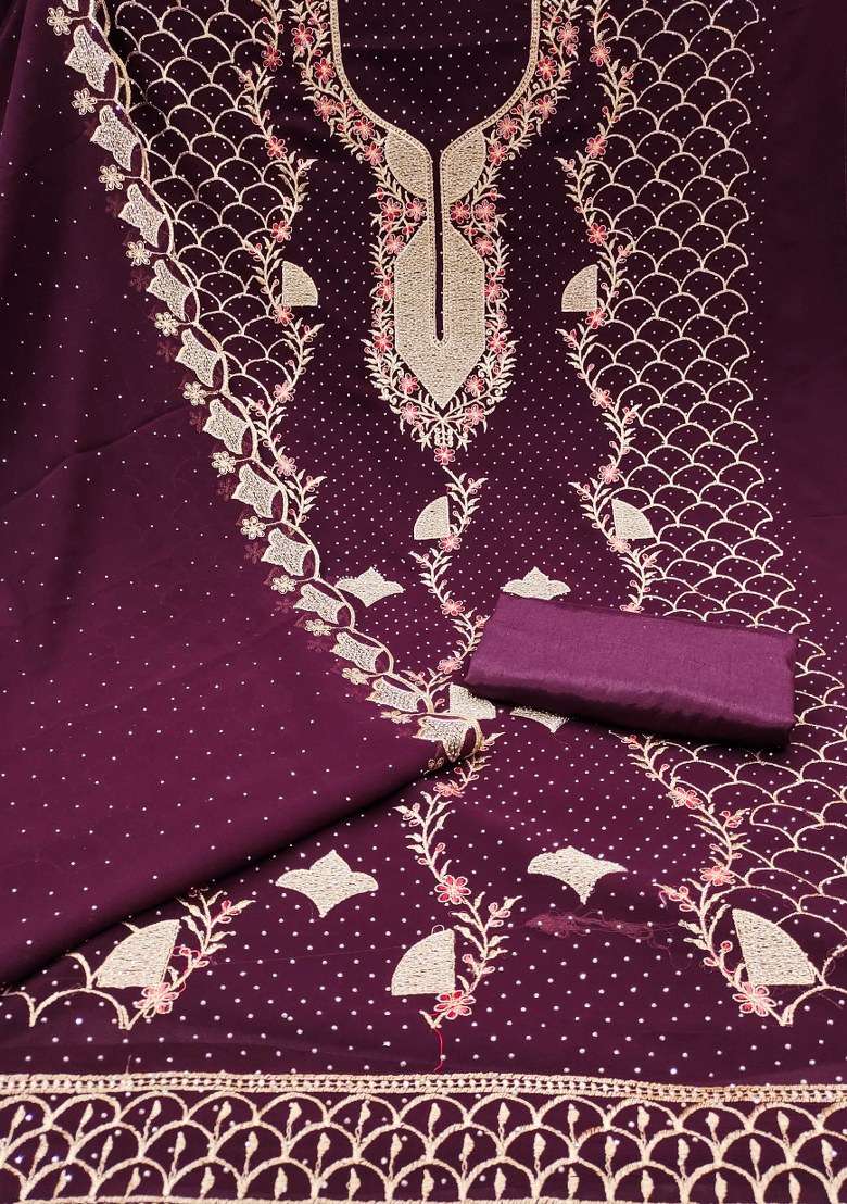 Voilet Embroidered Georgette Pakistani Suit Set - Indya