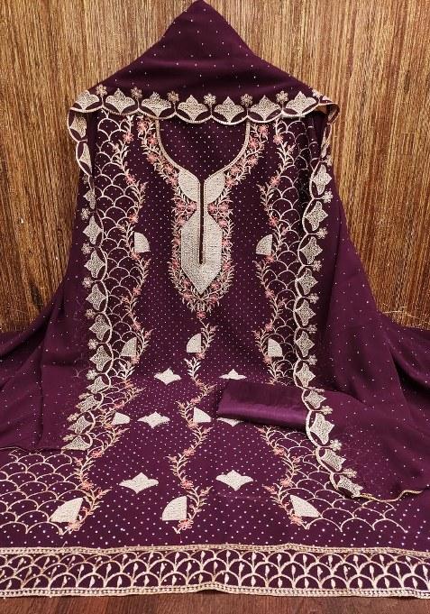 Voilet Embroidered Georgette Pakistani Suit Set