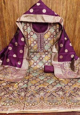Purple Embroidered Jacquard Dress Material
