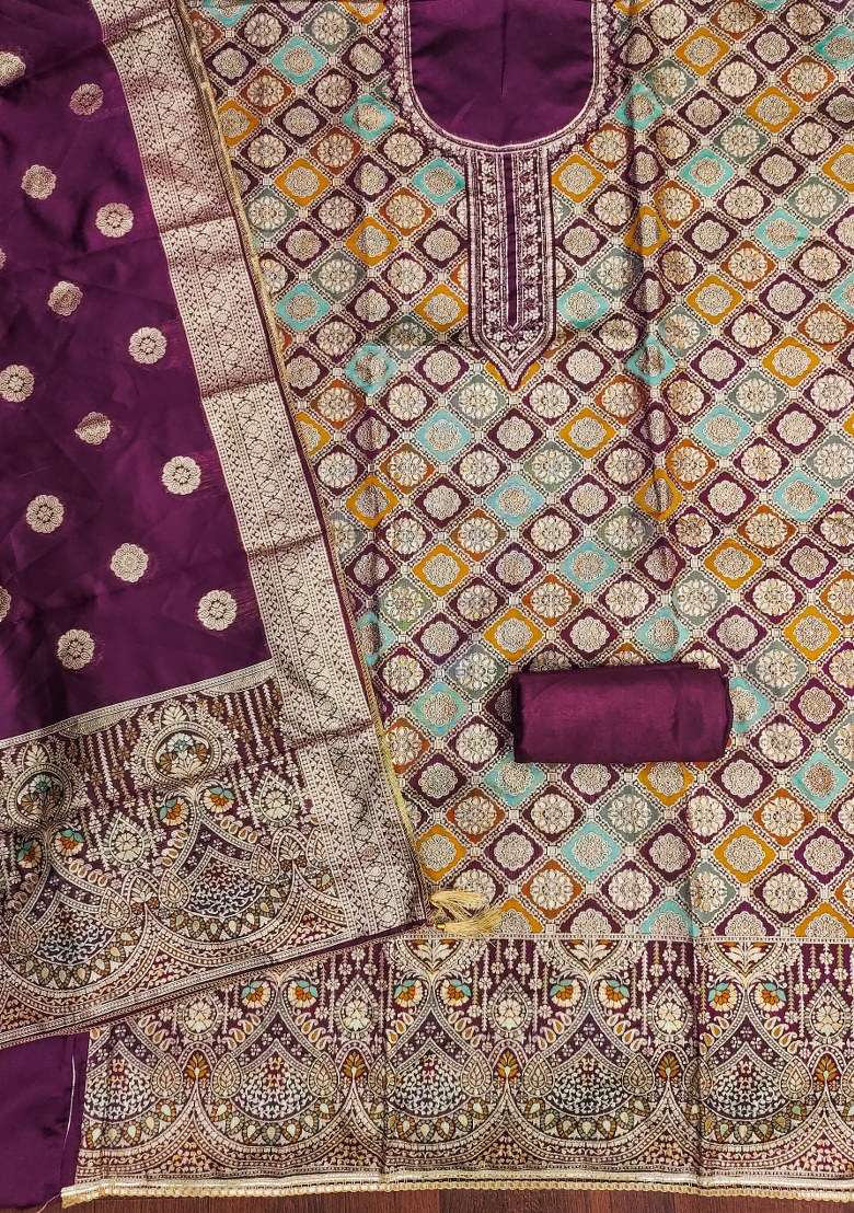 Purple Jacquard Jacquard Pakistani Suit Set - Indya