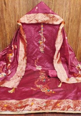 Pink Embroidered Jacquard Dress Material