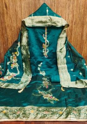 Sea Green Embroidered Jacquard Dress Material