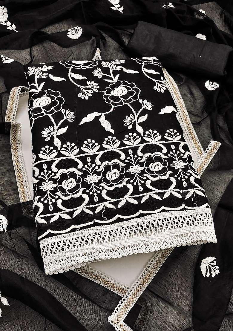 Black Chikankari Blended Kurta - Indya