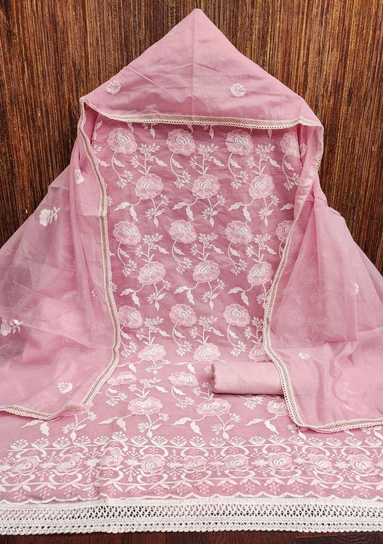 Baby Pink Chikankari Cotton Straight Kurta Set - Indya