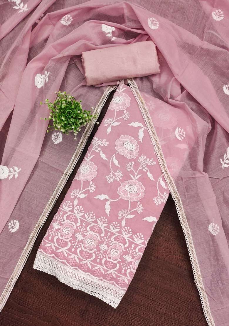 Baby Pink Chikankari Cotton Straight Kurta Set - Indya