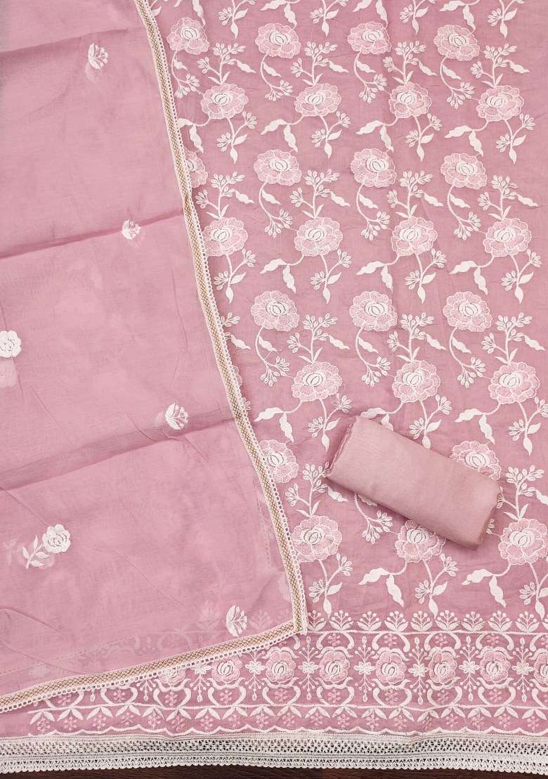 Baby Pink Chikankari Cotton Straight Kurta Set - Indya