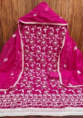 Pink Embroidered Cotton Blend Dress Material