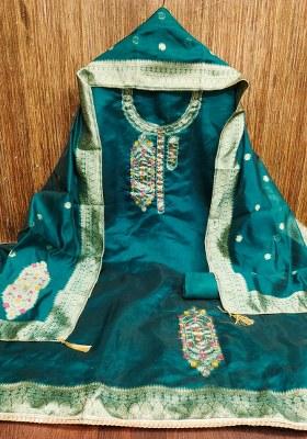 Sea Green Embroidered Jacquard Dress Material