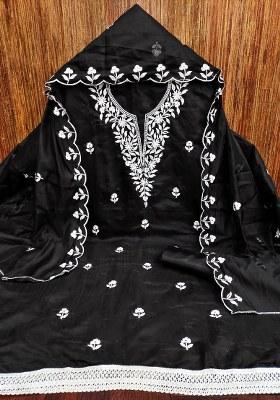 Black Embroidered Cotton Blend Dress Material