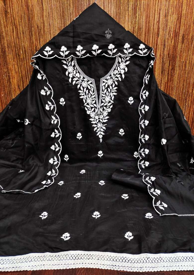 Black Chikankari Blended Kurta - Indya