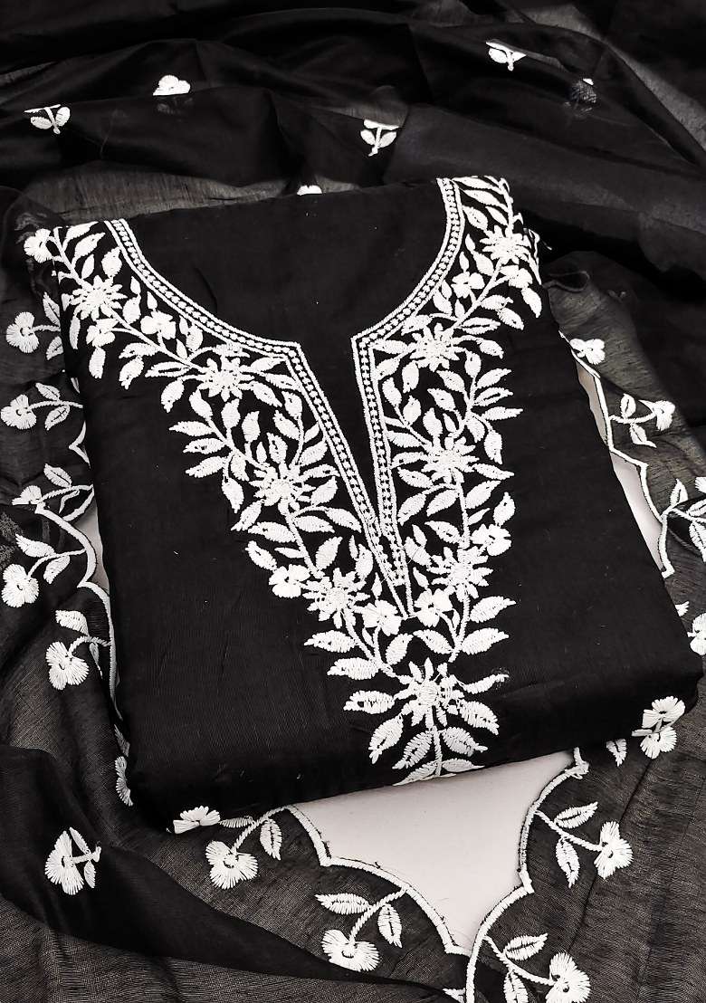 Black Chikankari Blended Kurta - Indya