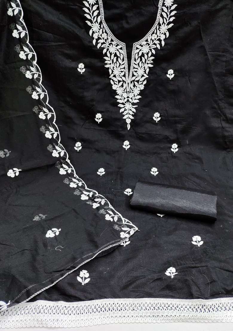 Black Chikankari Blended Kurta - Indya