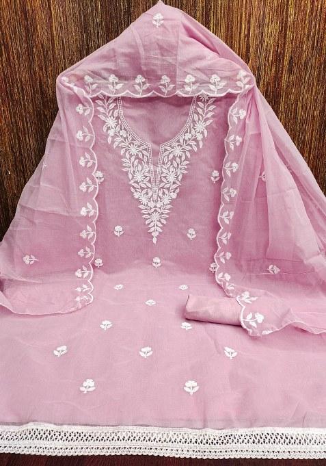 Baby Pink Chikankari Cotton Straight Kurta Set