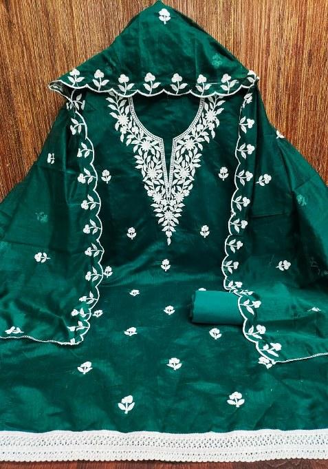 Green Chikankari Blended Straight Kurta Set