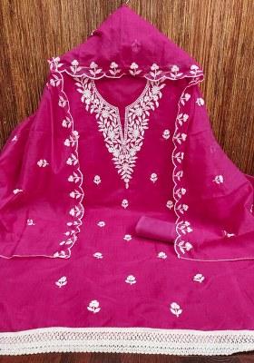 Pink Embroidered Cotton Blend Dress Material