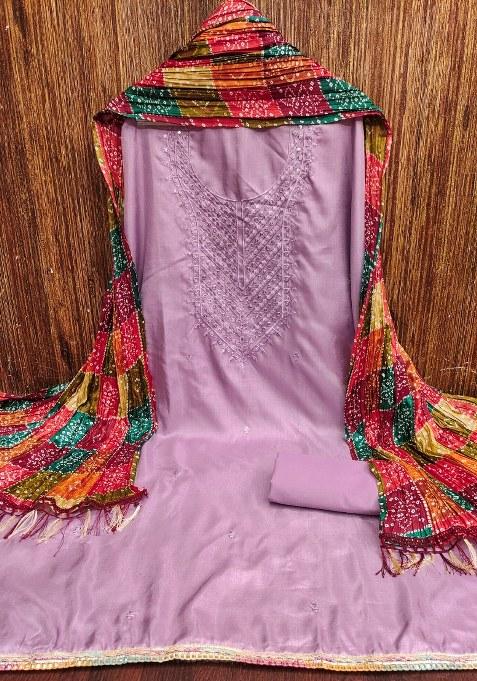 Purple Embroidered Blended Punjabi Suit