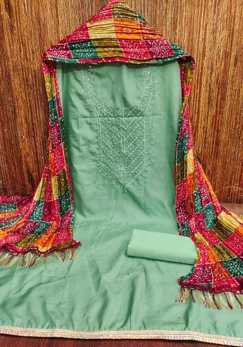 Sea Green Embroidered Cotton Blend Dress Material
