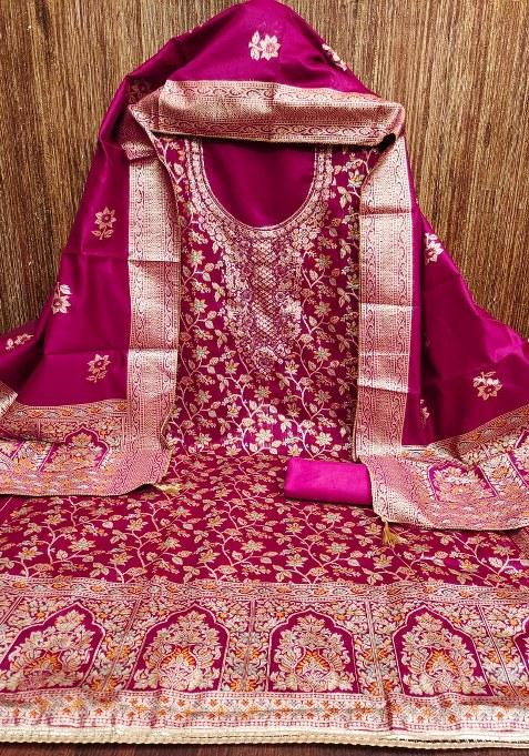 Magenta Embroidered Jacquard Pakistani Suit Set