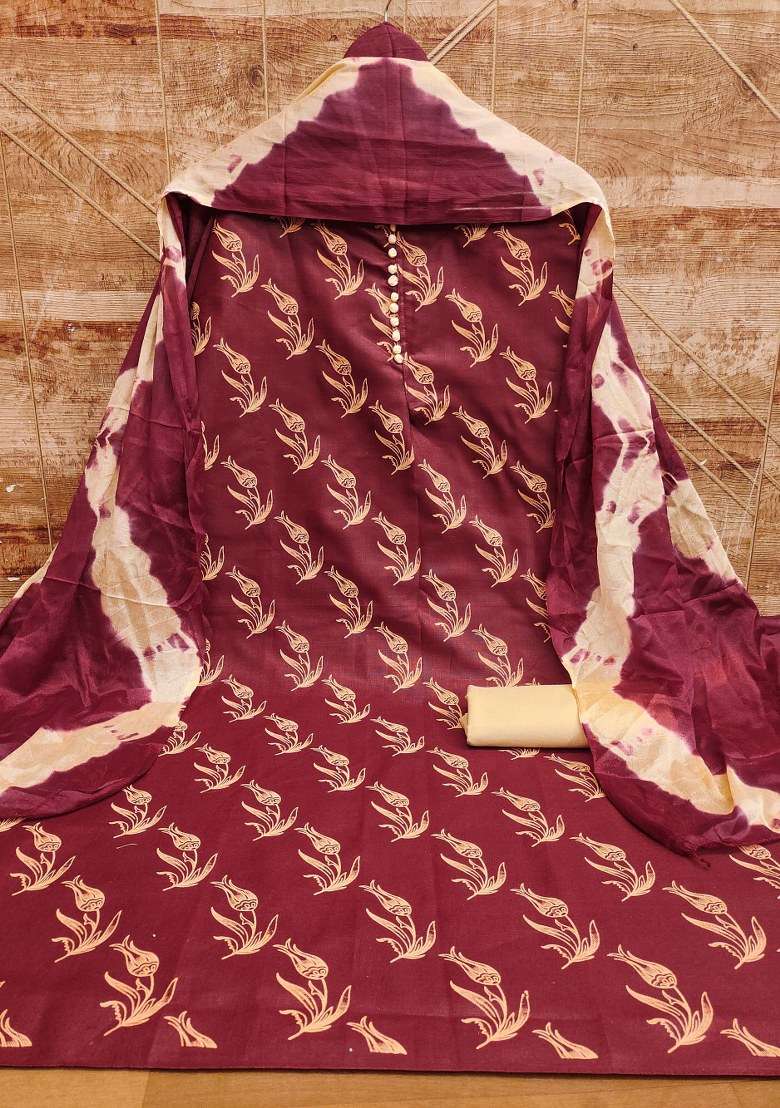 Maroon Printed Blended Straight Kurta Set - Indya