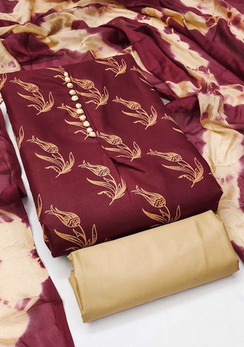 Maroon Printed Blended Straight Kurta Set - Indya