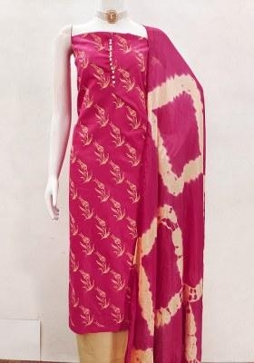 Pink Printed Blended Straight Kurta Set