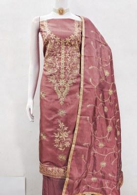 Purple Embroidered Silk Dress Material