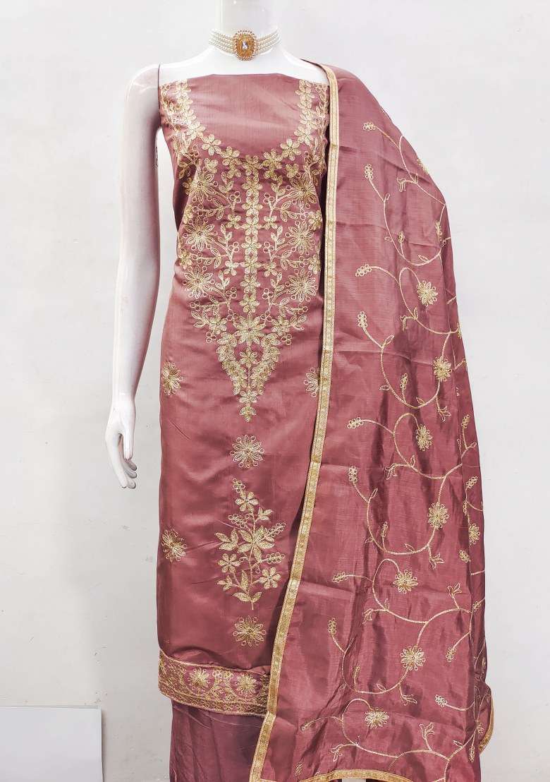 Purple Embroidered Silk Blend Straight Kurta Set - Indya