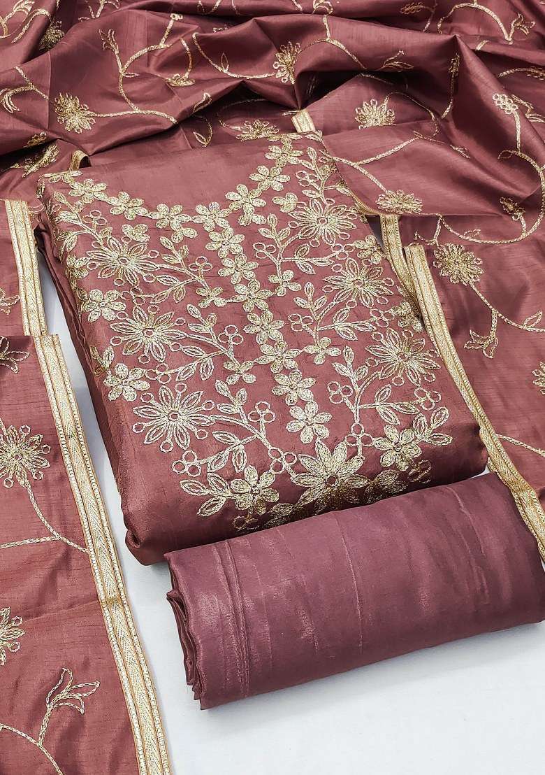 Purple Embroidered Silk Blend Straight Kurta Set - Indya