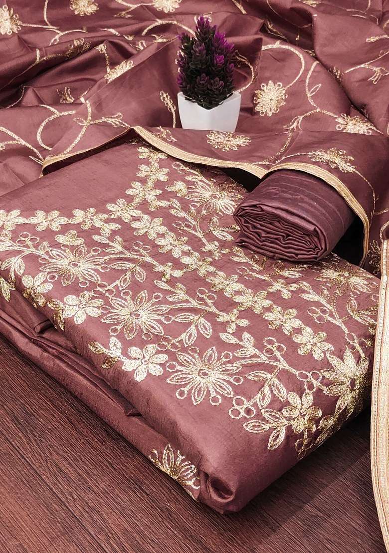 Purple Embroidered Silk Blend Straight Kurta Set - Indya