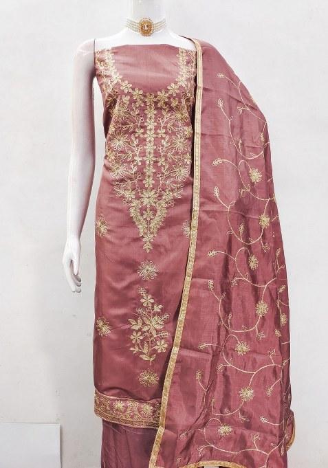 Purple Embroidered Silk Straight Kurta Set