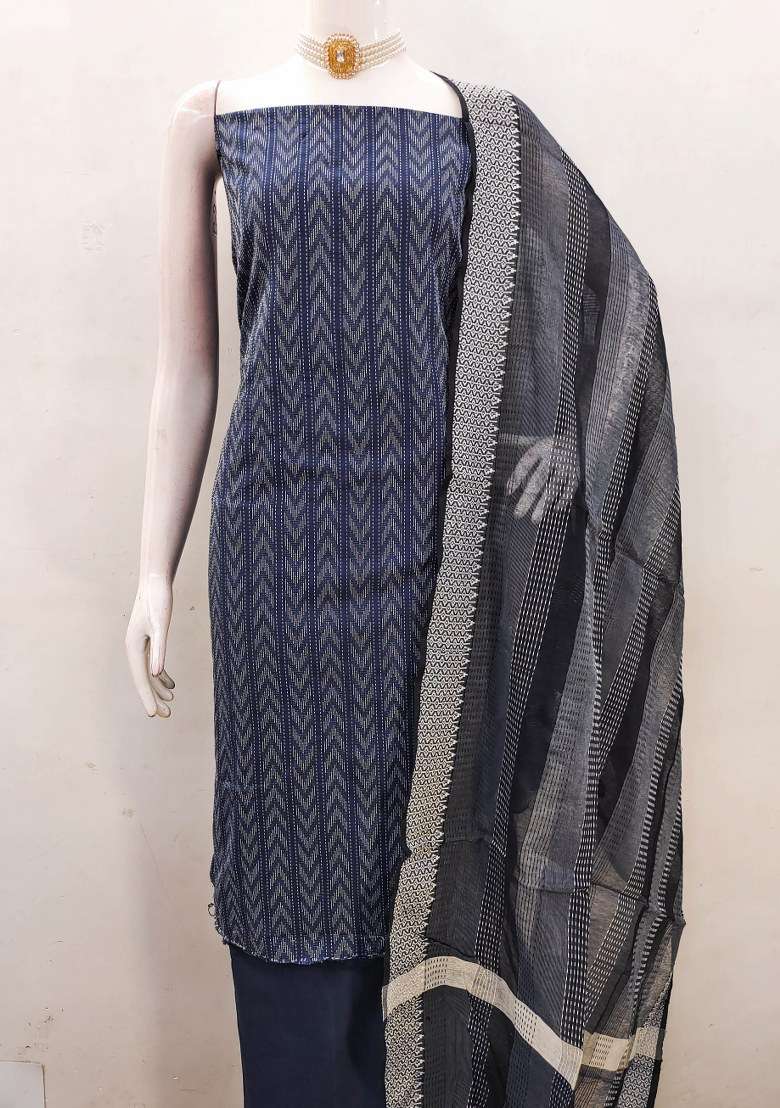 Blue Printed Blended Straight Kurta Set - Indya