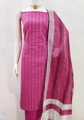 Pink Printed Blended Straight Kurta Set