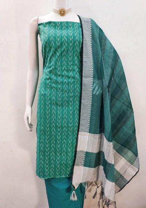 Sea Green Printed Cotton Straight Kurta Set