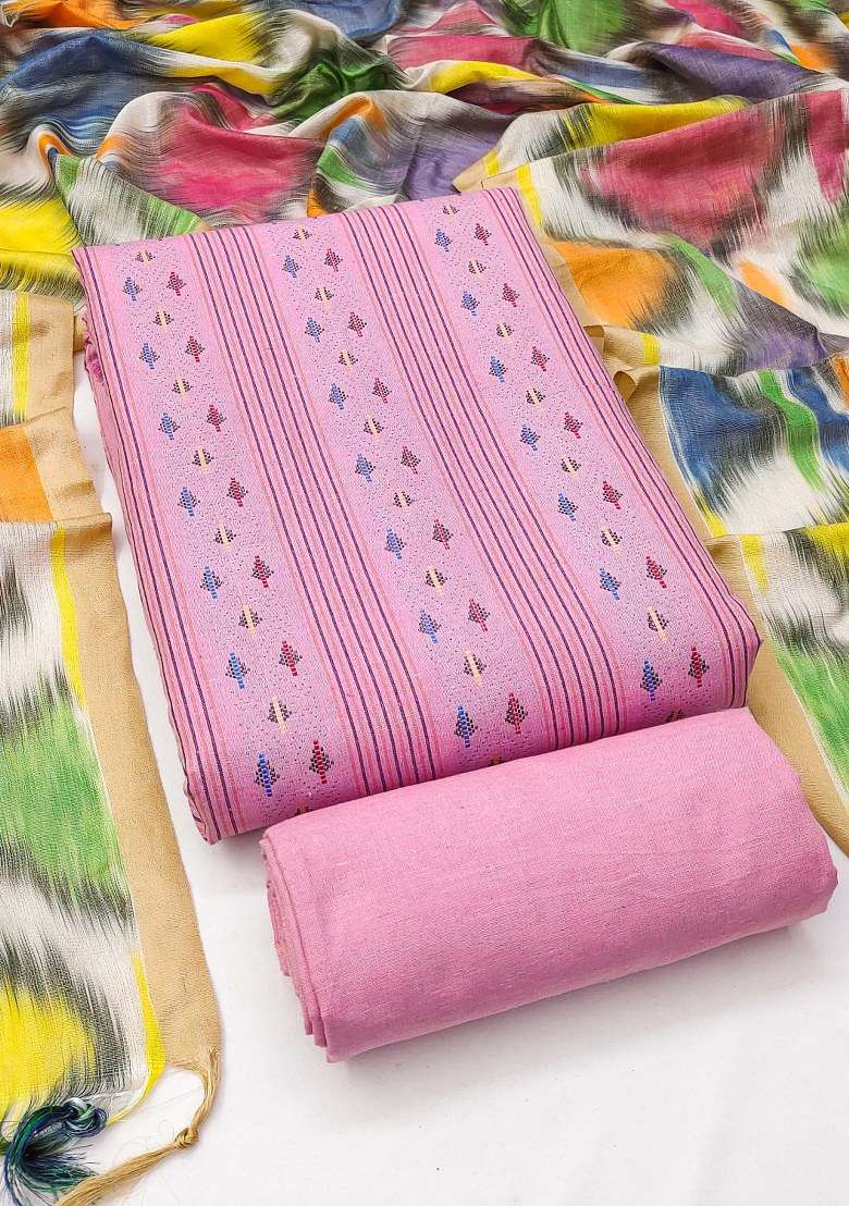 Pink Printed Blended Straight Kurta Set - Indya