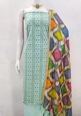 Sea Green Embroidered Cotton Blend Dress Material