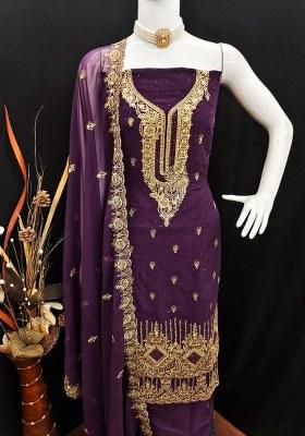 Lavender Embroidered Georgette Dress Material