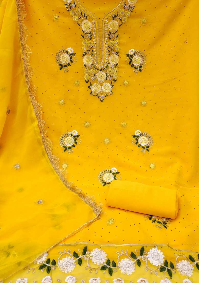 Yellow Embroidered Georgette Anarkali Set - Indya