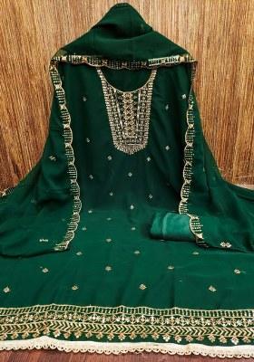 Green Embroidered Georgette Dress Material