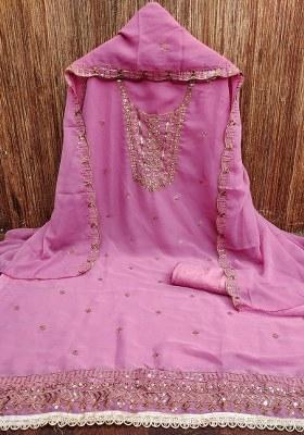 Pink Embroidered Georgette Dress Material