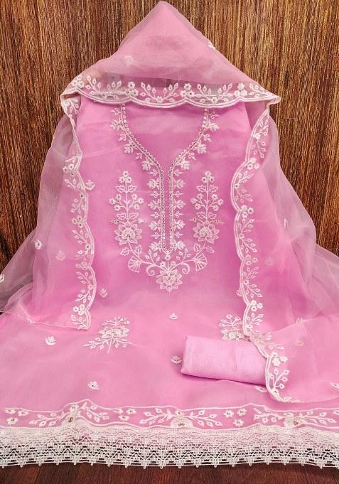 Baby Pink Chikankari Organza Straight Kurta Set