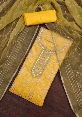 Yellow Embroidered Viscose Dress Material