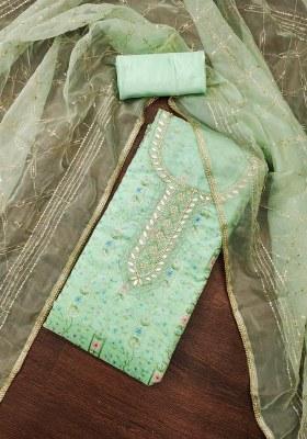 Sea Green Embroidered Viscose Dress Material