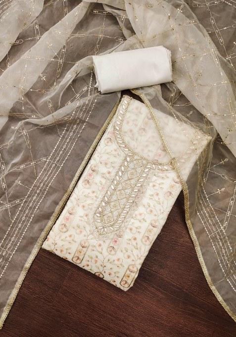 White Embroidered Viscose Dress Material